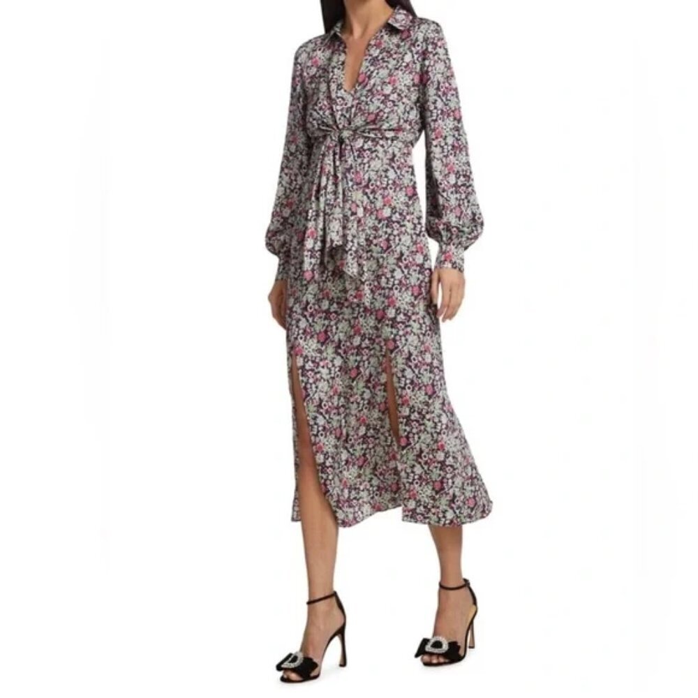CINQ À SEPT 'Quin' Abstract-Print Tie-Waist Midi-Dress, Multicolor